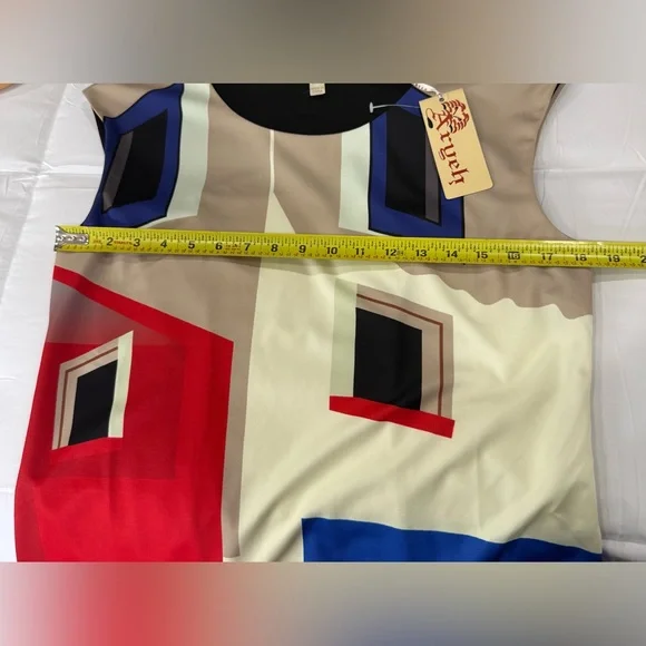 Aryeh Geometric Pattern Dress in Blue and Cream - Picture 5 of 6